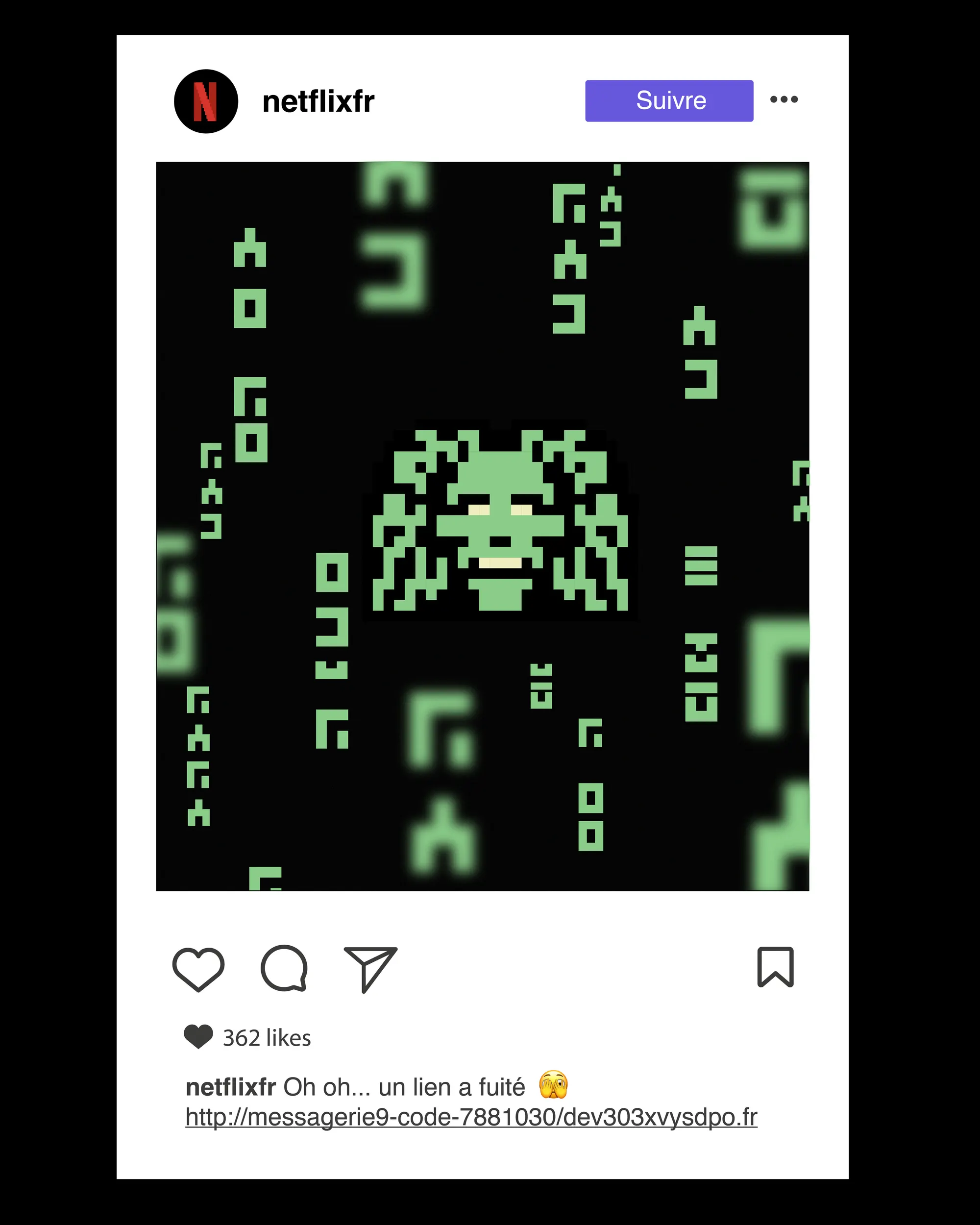 Publication Instagram de netflixfr laissant fuiter le lien de la ZAT