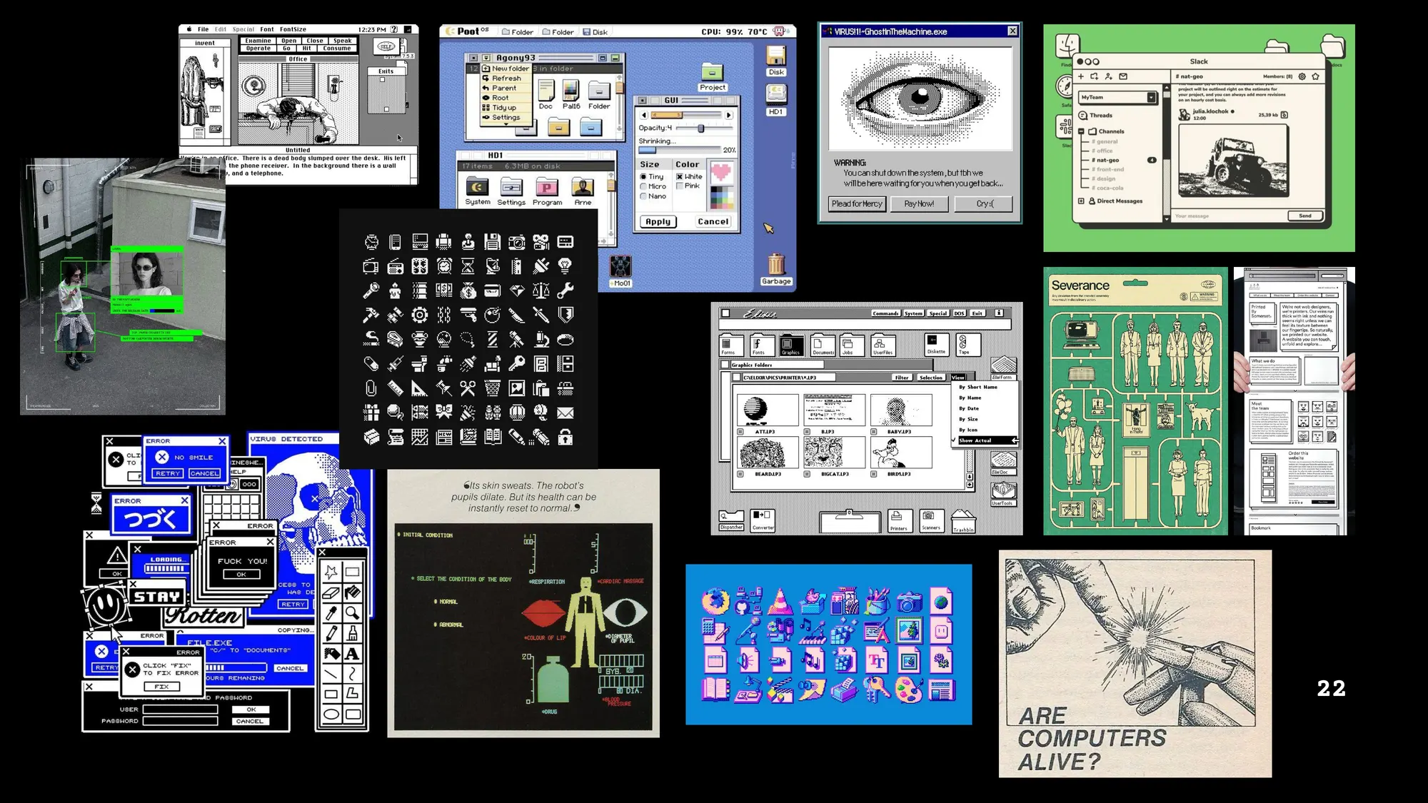 Moodboard de l'interface front, inspirations années 80