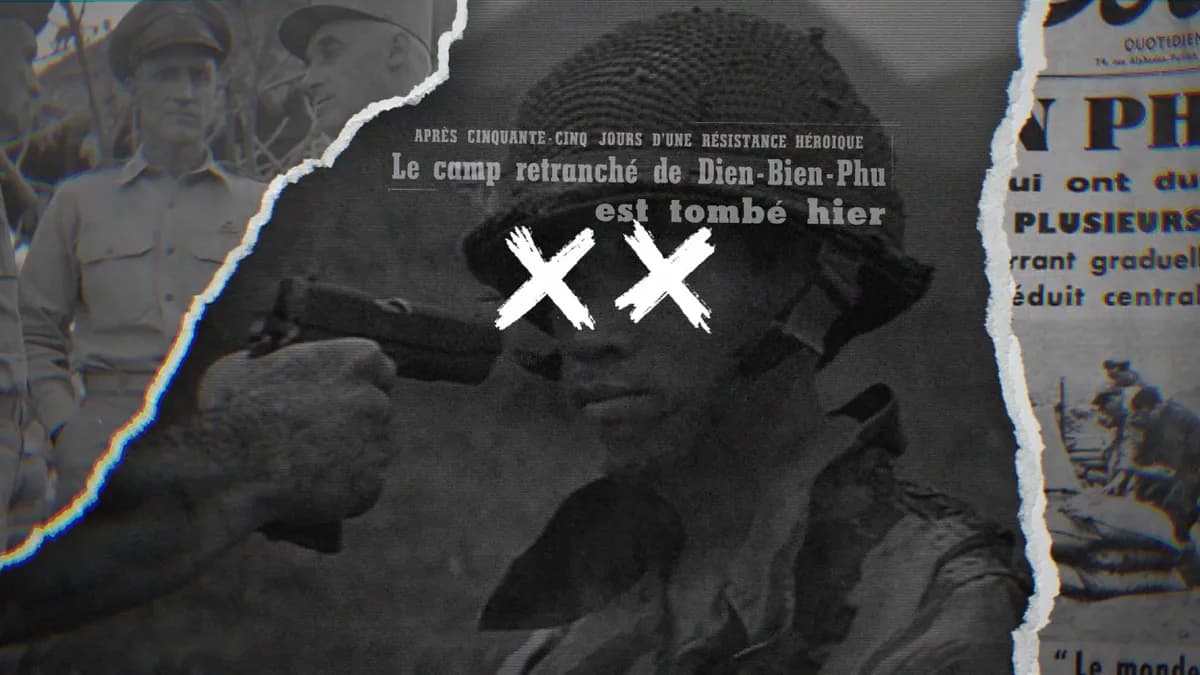 Deux croix blanches sur un soldat, entre deux coupures de presse