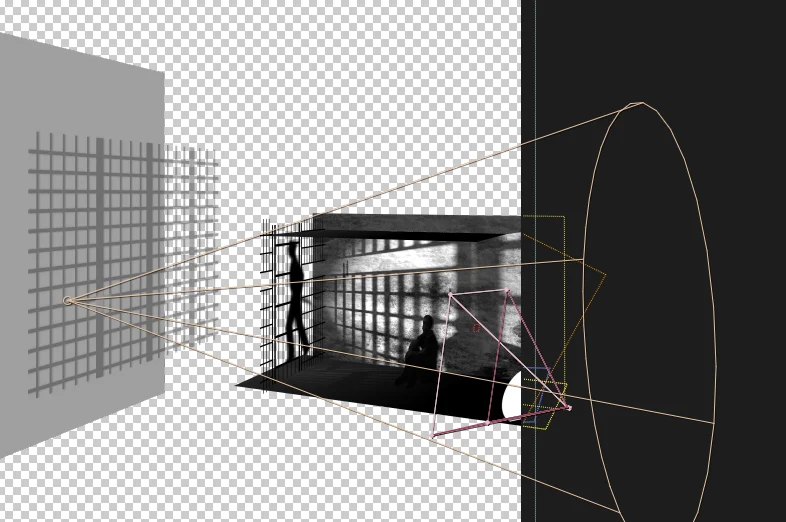 La composition After Effects : des plans 2D placés en profondeur et une lumière orientée