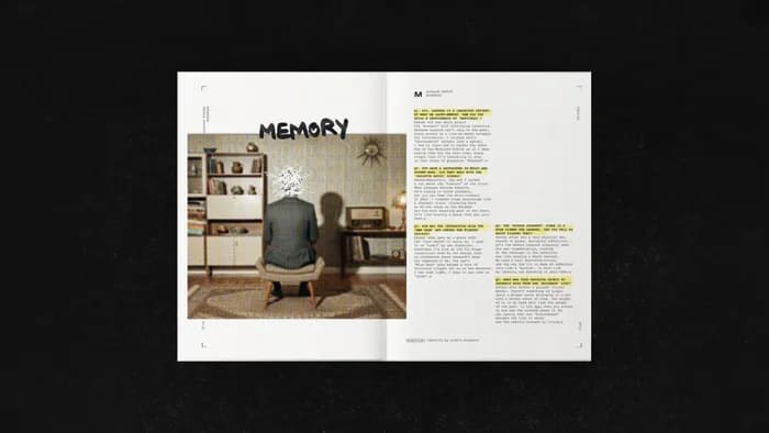 La double page « Memory », la photo de la chambre en regard du texte
