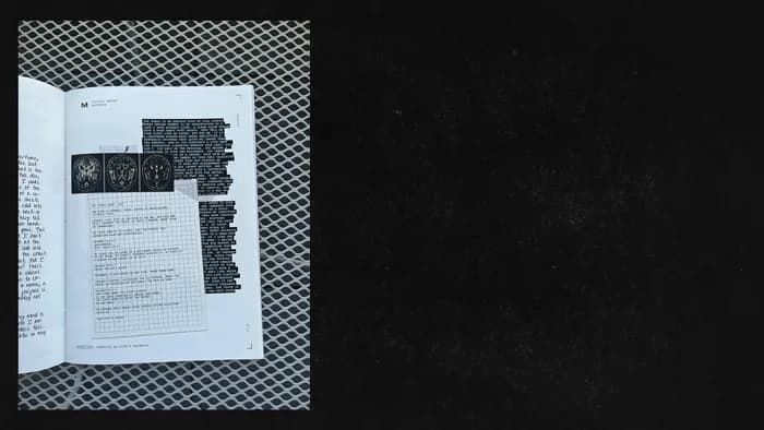 Une double page de texte, calque rabattu