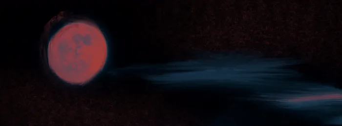 Une lune rouge au-dessus d'un paysage sombre